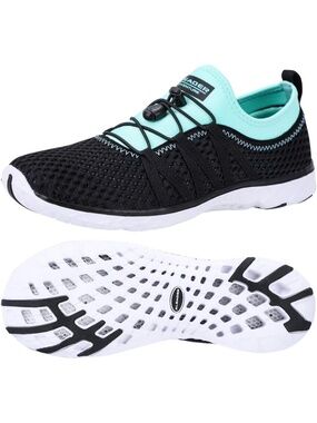 Women's Black Blue Closed Toe Flat Xdrain Mesh Slip On Athletic Water Shoe